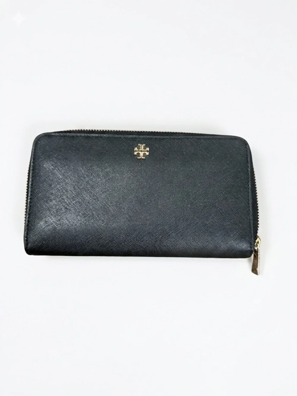 Tory Burch Black Wallet with Gold Zip Detail